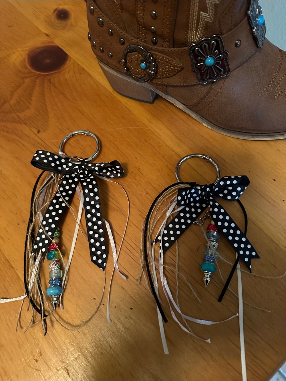 Boot Charms Hand Crafted Black Polka Dot with Colorful Bead Also key holders